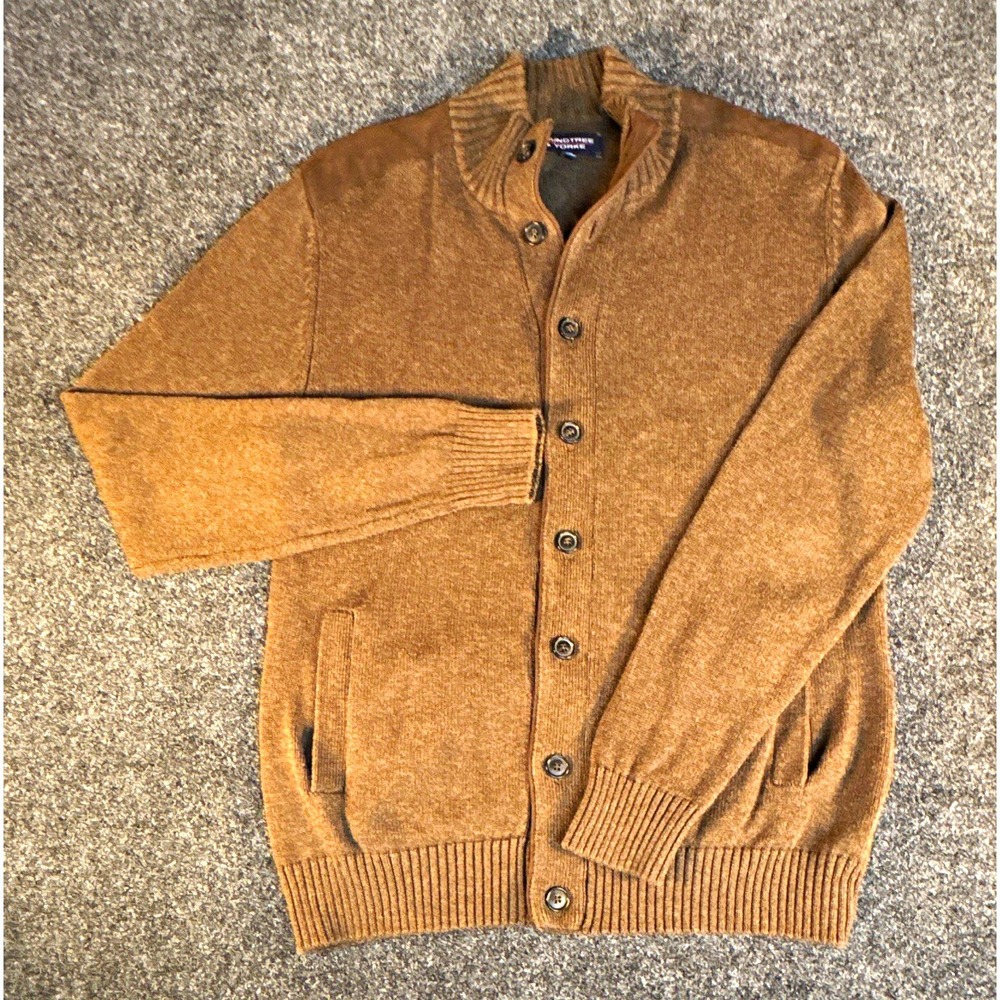 Roundtree & Yorke Mens Brown Cotton Knit Button Front Cardigan Sweater M